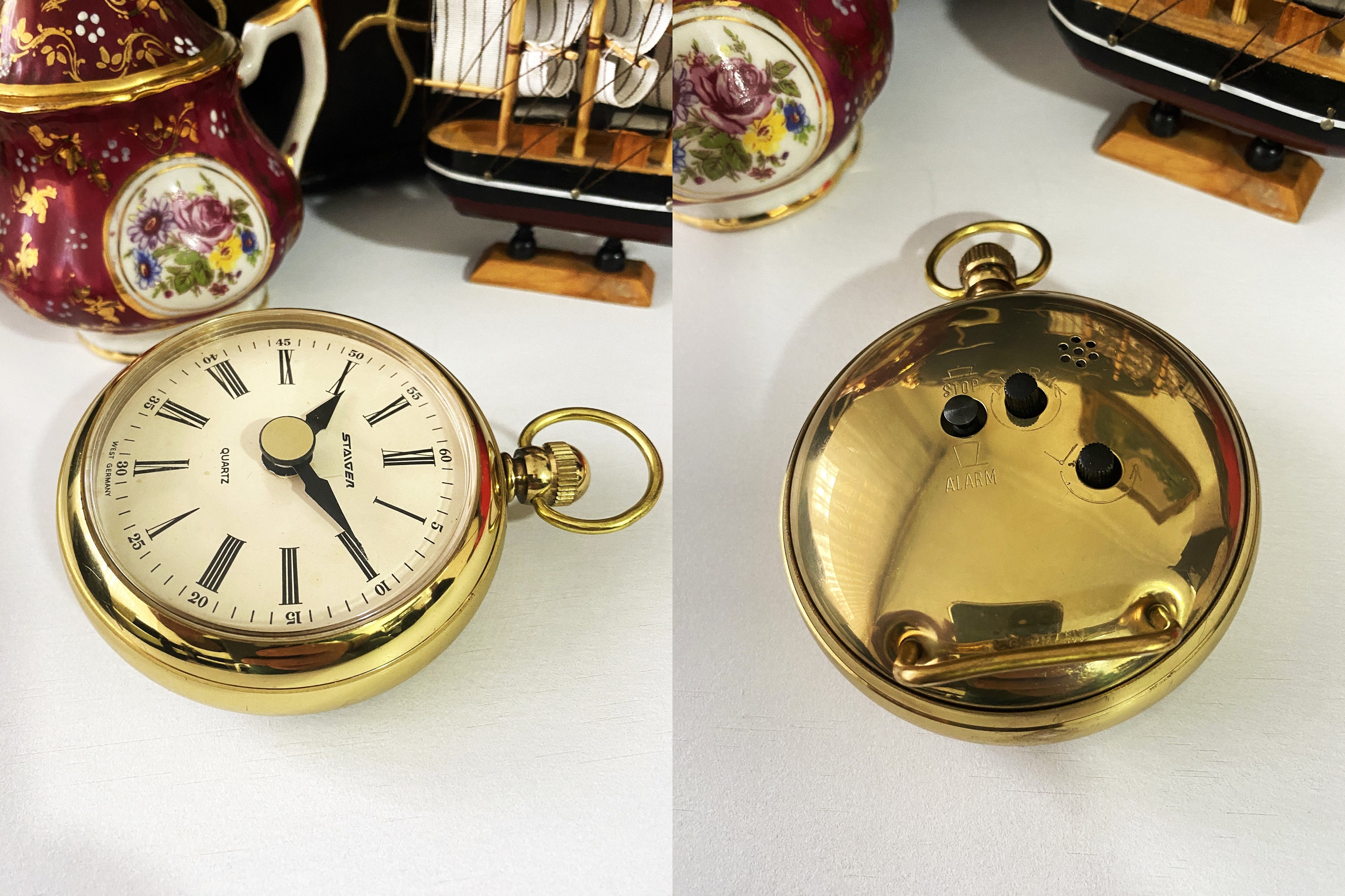 Retro Staiger Germany Brass Table Clock/ Table Pocket Watch/ Very