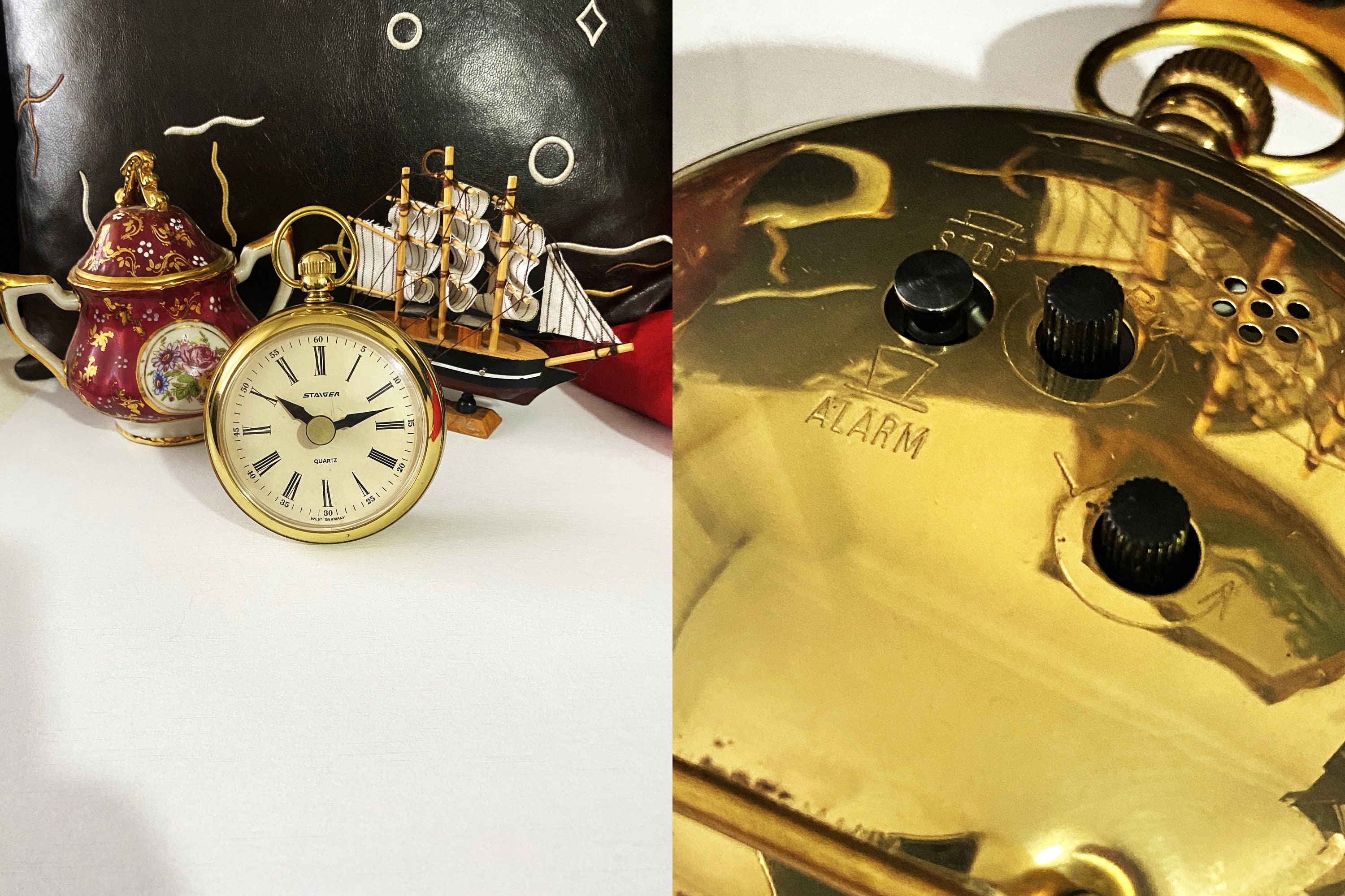 Retro Staiger Germany Brass Table Clock/ Table Pocket Watch/ Very