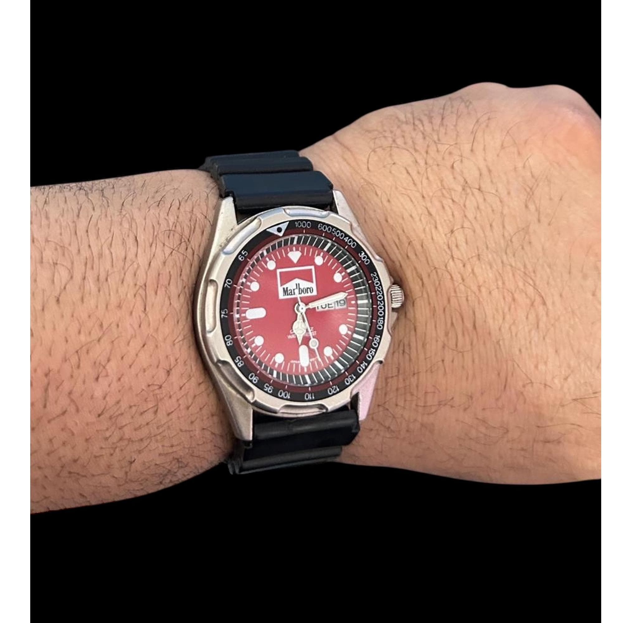 Marlboro Wrist Watch/ Great Vintage Condition/ Black Silicone 