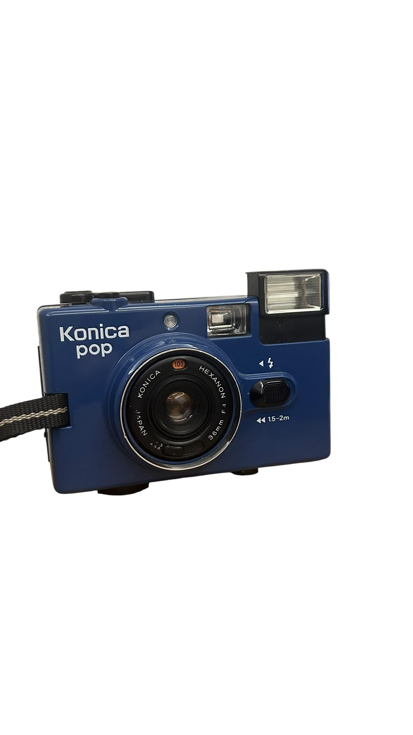 Blue Konica Pop 35mm Film Camera With Original Case, Japan Analog