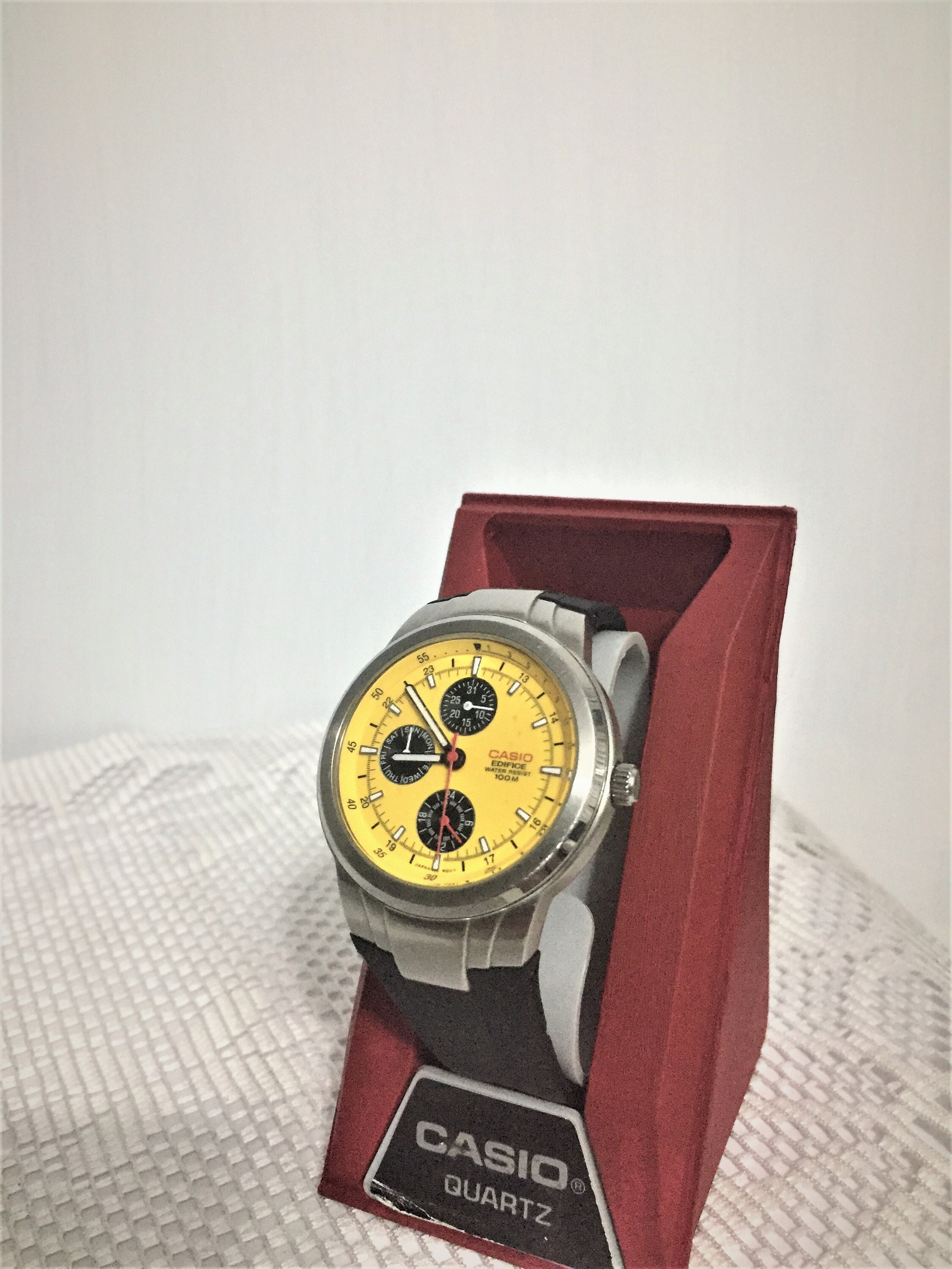 Rare Yellow Dial /casio EF-305 Wrist Watch/ Silicone Strap/ Men