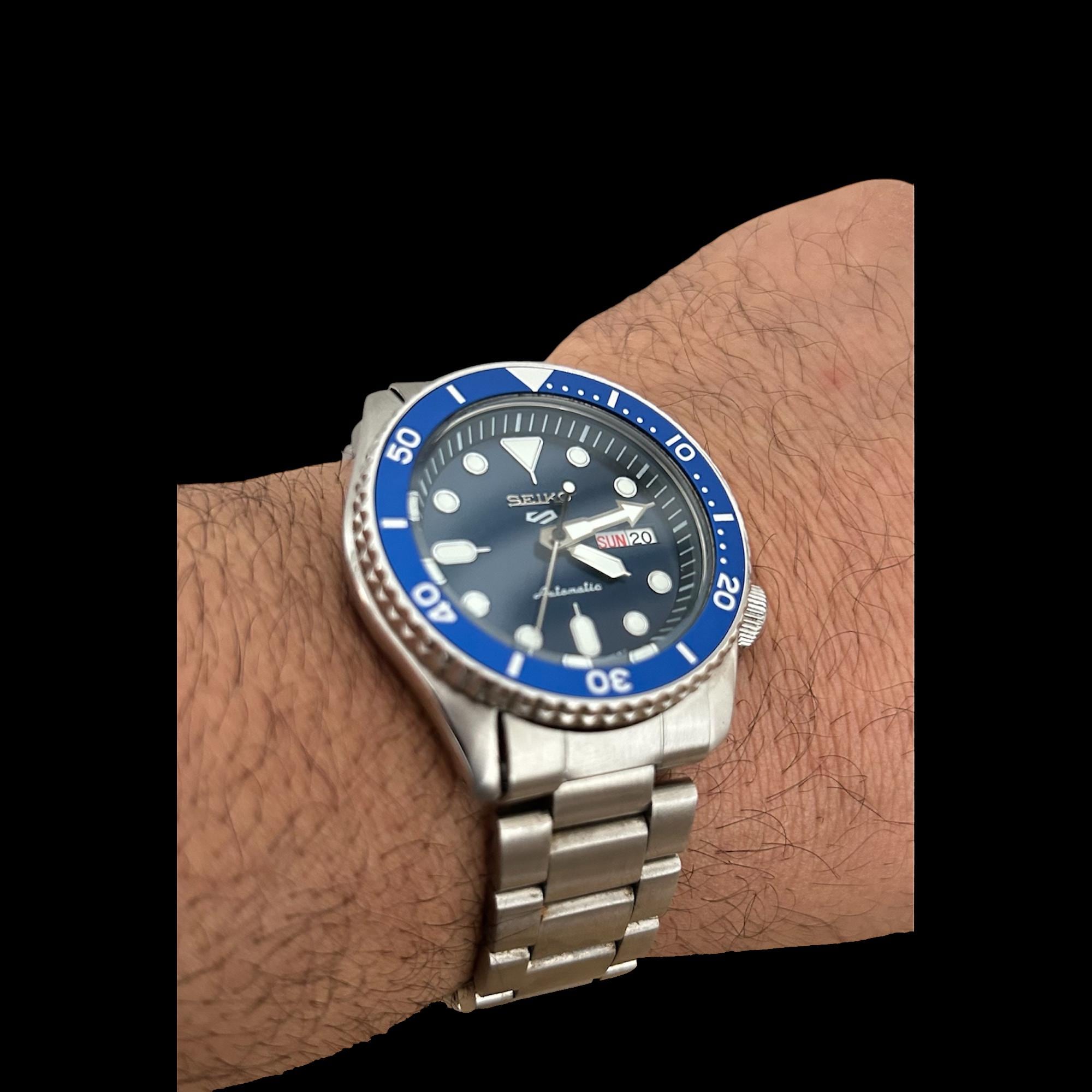 Blue Dial Seiko Sports Automatic Watch, 4R36-07G0, Phosphorous 