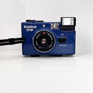 Vintage Konica Pop BLUE 35mm Film Camera/Point and Shoot film /Japan Konica Black Orginal Case/ Vintage Analog Camera/ With GP Alkaline