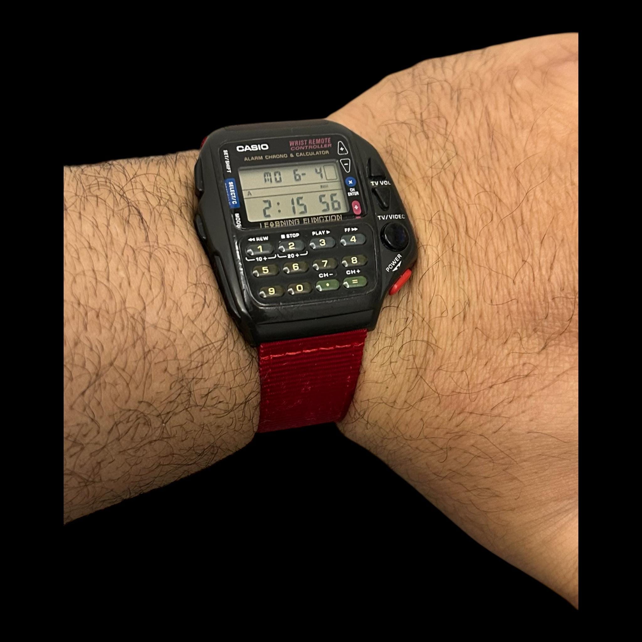 Vintage Casio Cmd-40,remote Control, Red Nato Strap Watch, Active