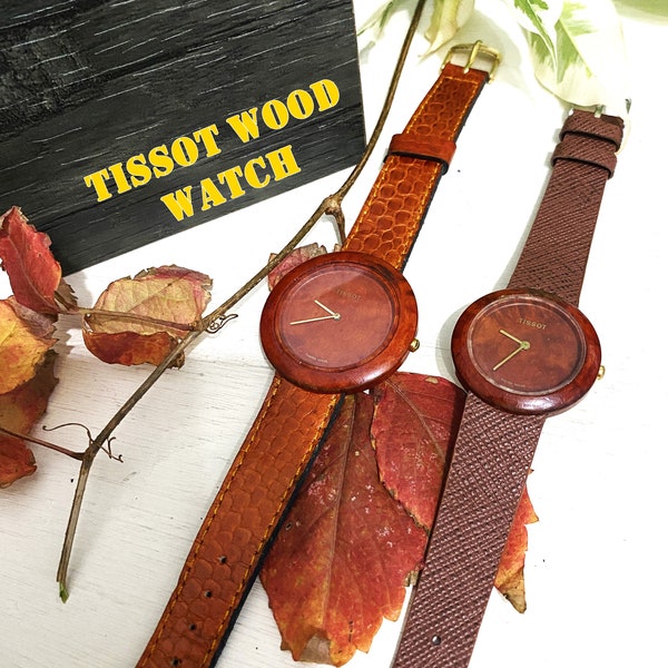 2 pc Set Tissot Genuine Wood Watch RETRO /W150 Ladies W151 Man Watch/ Vintage Rare / Very good condition/ Swiss MAde/Very special SET 1990S