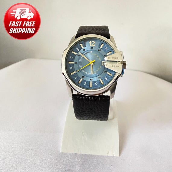 Men Diesel Dz 1399 Watch Classic Vintage Style Genuine Leather Strap Very good condition Blue Dial Sport Watches Brown Color Strap Etsy