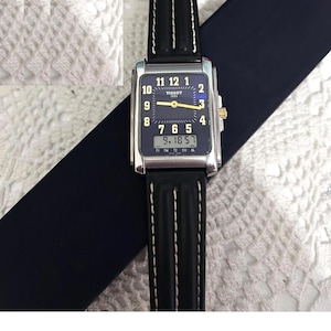 Retro Tissot 1853 Swiss Made  Blue Dial Digital Analog Two Timer 1980s  D130/230K Vintage Original Watch. Very good condition TİSSOT Strap