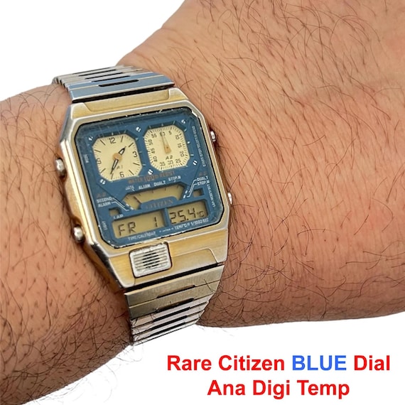 RARE Vintage CITIZEN Ana-digi Temp Blue Dial 8984-086465 Wrist/ GN