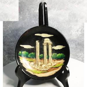 Vintage Greek Decor Plate / Agora Clay Plate Painted Ceramic/ Acropolisc Greek/ Vintage Handmade Decorative/Hand Made Pottery  Thessaloniki