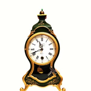 Vintage  Du Chateau De Luxe 8 Day Mantle clock / Great ding dong  Military green color Table Clock 1980s Louis XV Boulle