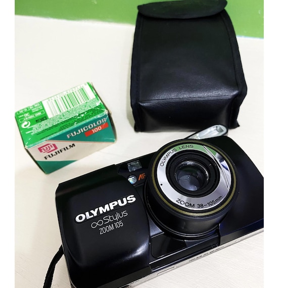 Vintage Olympus Stylus Zoom 105: 35mm Film Camera, Black, With