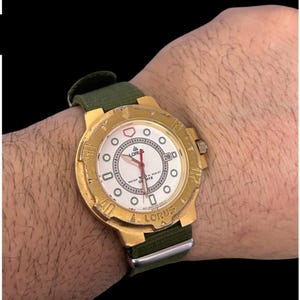 Vintage Lorus   Mens watch/Yellow Case White dial Quartz NATO strap/ Rare Model / Seiko Quartz Watchs/ Lorus Wooden Box