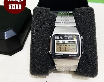 Seiko Digital Chronograph Watch Men 34mm Black Dial Steel