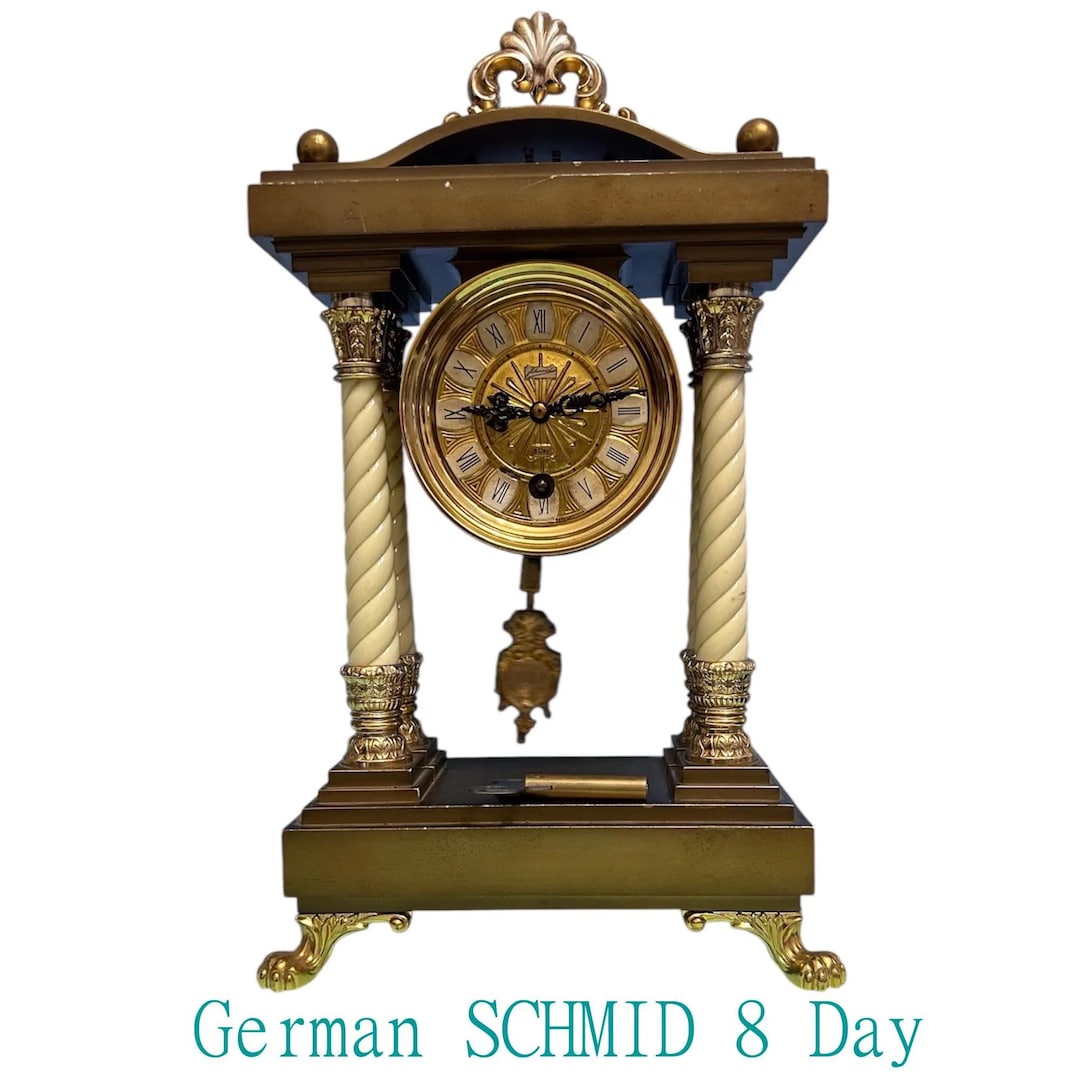Vintage German SCHMID 8 Day Clock 1960s Mantel- Portal Clock With