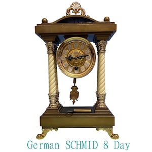 Vintage German SCHMID 8 Day Clock 1960s  Mantel-  Portal Clock With Pendulum  Working well