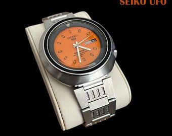 Vintage Seiko 5 Watch UFO Jumbo Orange Dial Ref 6119-6400 , 1974s