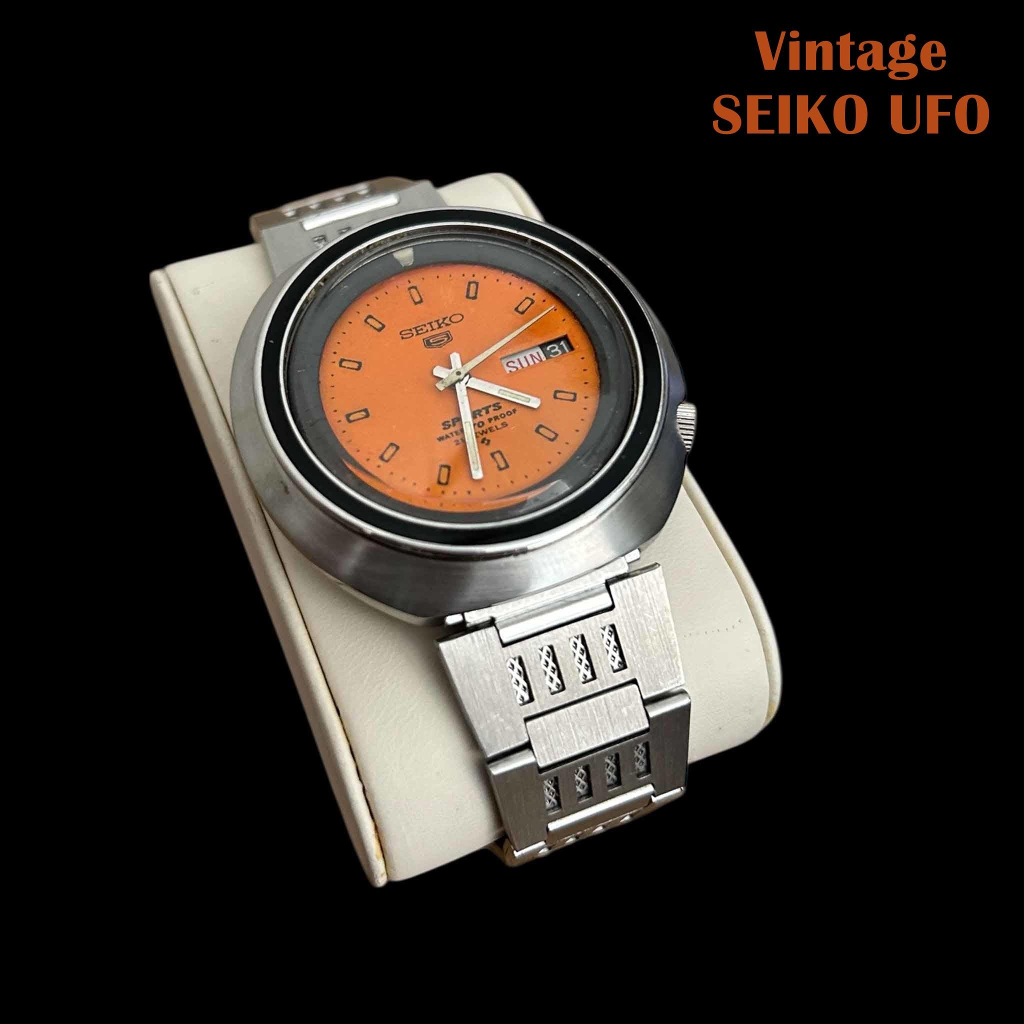 Vintage Seiko 5 Watch UFO Jumbo Orange Dial Ref 6119-6400 , 1974s