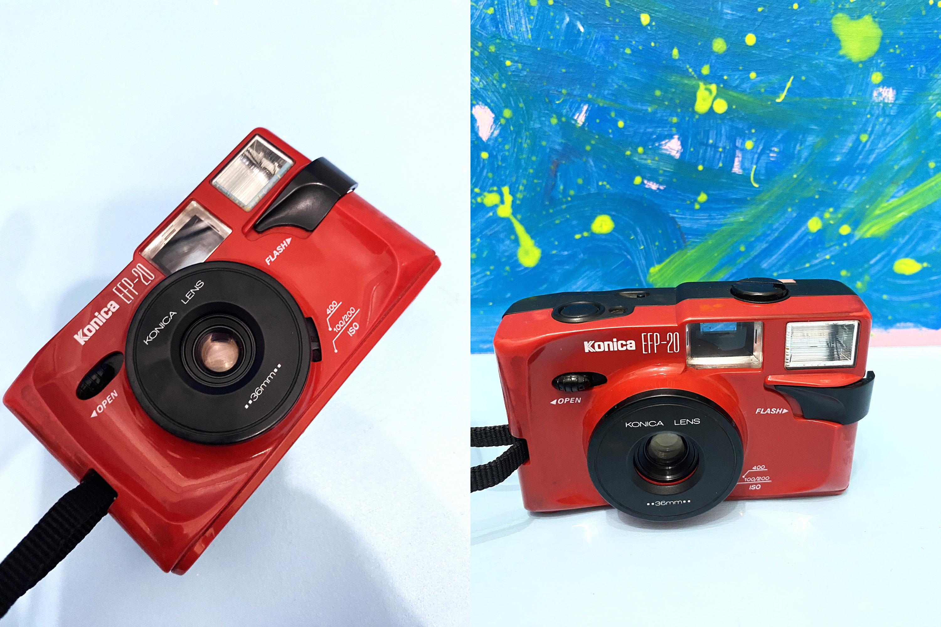 Konica EFP-20 Red 35mm Camera With Flash/camera Strap/ 35mm Film