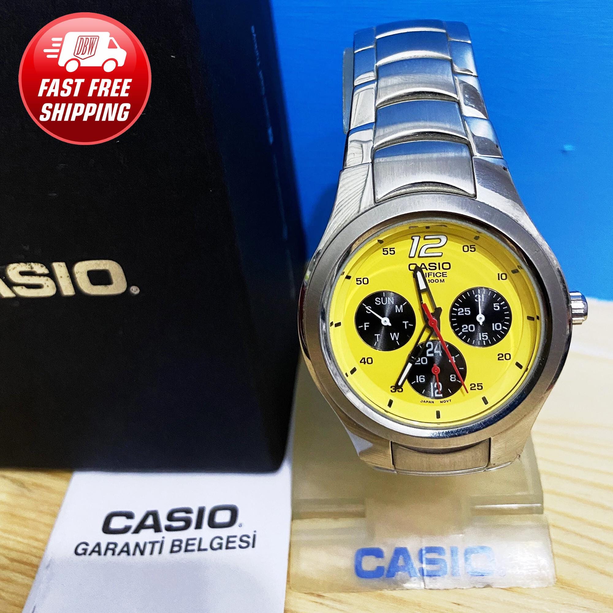 Unused Rare Yellow Dial /casio EF-307 Wrist Watch/stainless Unused Rare Yellow Dial /casio EF-307 Wrist Watch/stainless