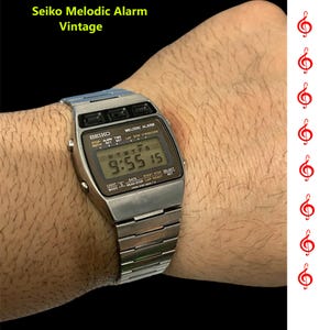 RARE Vintage Seiko A169-5000 Melodic Alarm Digitale Armbanduhr, 1979er Jahre, silbernes Gehäuse, Das Licht funktioniert, Sammleruhr