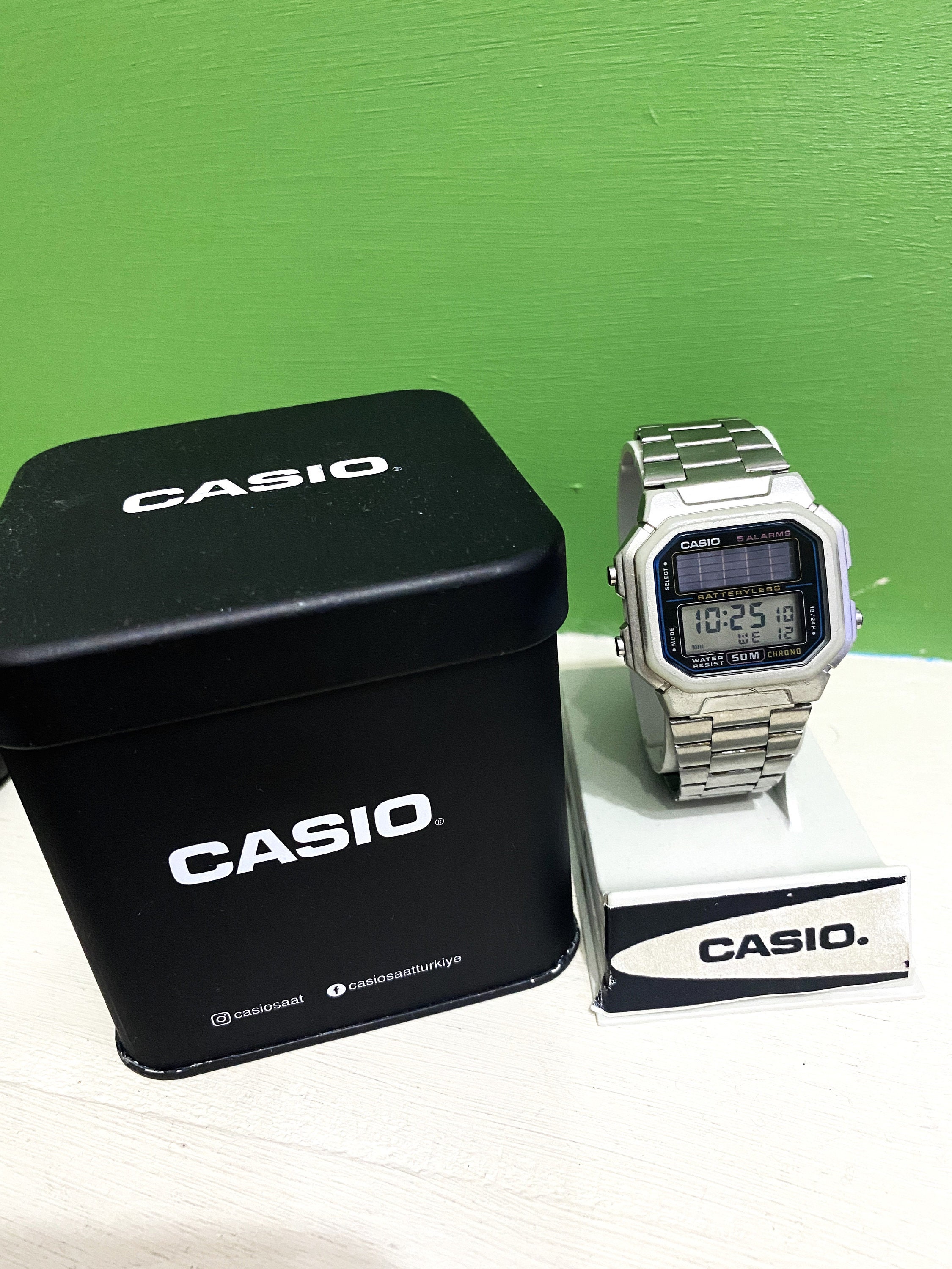 Casio Solar Digital 3274-AL-190W Vintage Casio Watch Alarm 50M Gold  Batteryless