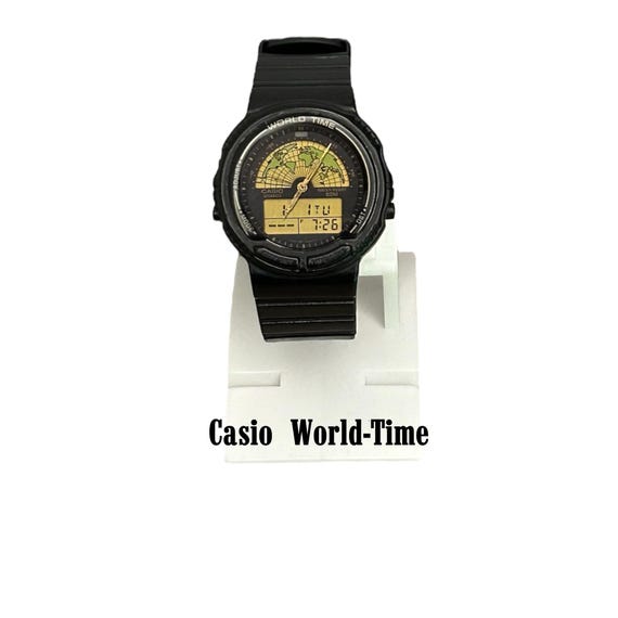Vintage Casio AW-21U World Time Watch - Black Rubber Band, Mod:387