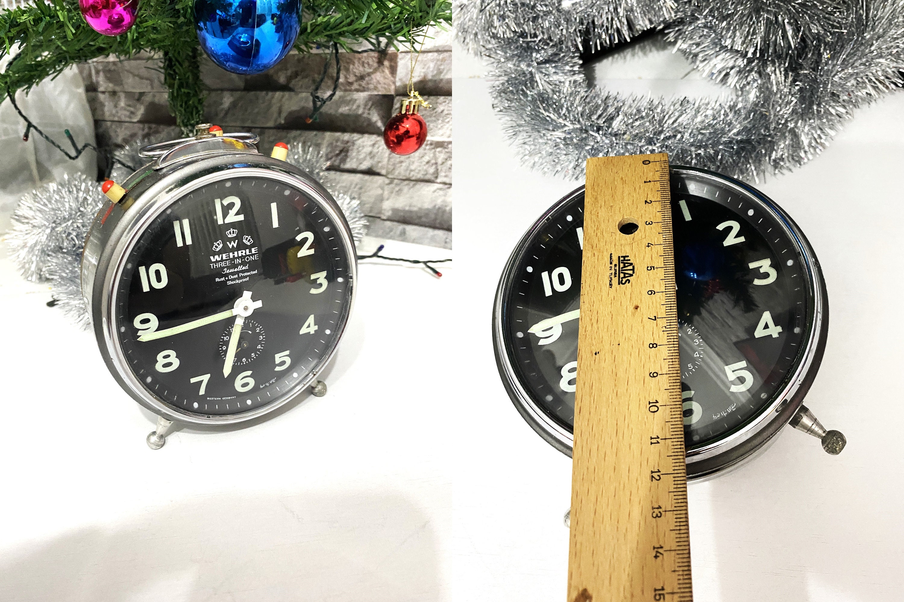 Big Vintage WEHRLE Three-in-one Clockalarm Clock/ Made in Germany