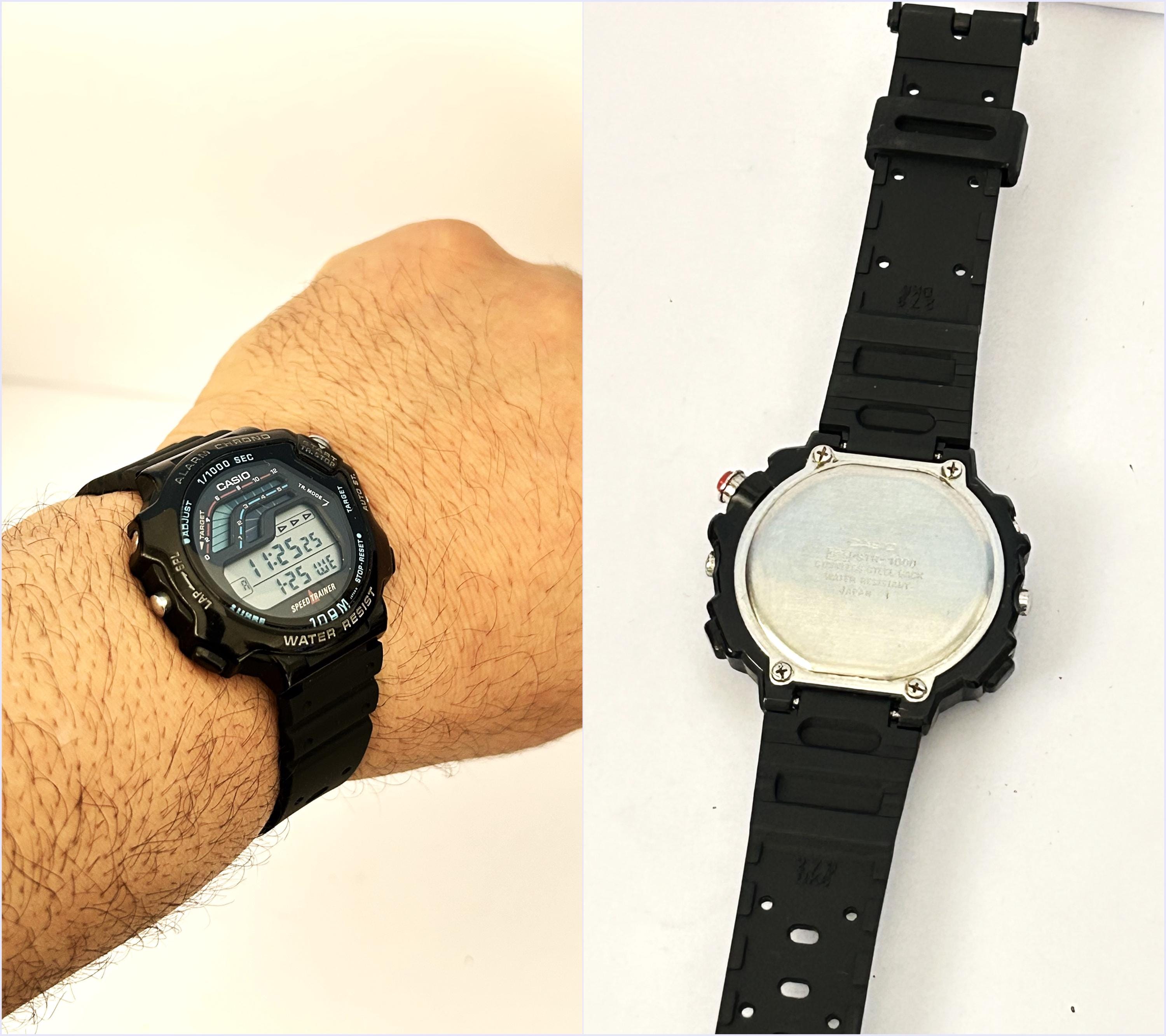 Montre Vintage Casio STR 1000 SpeedTrainer Des Années 90, NOS Neuf Avec étiquettes, Boîtier Noir