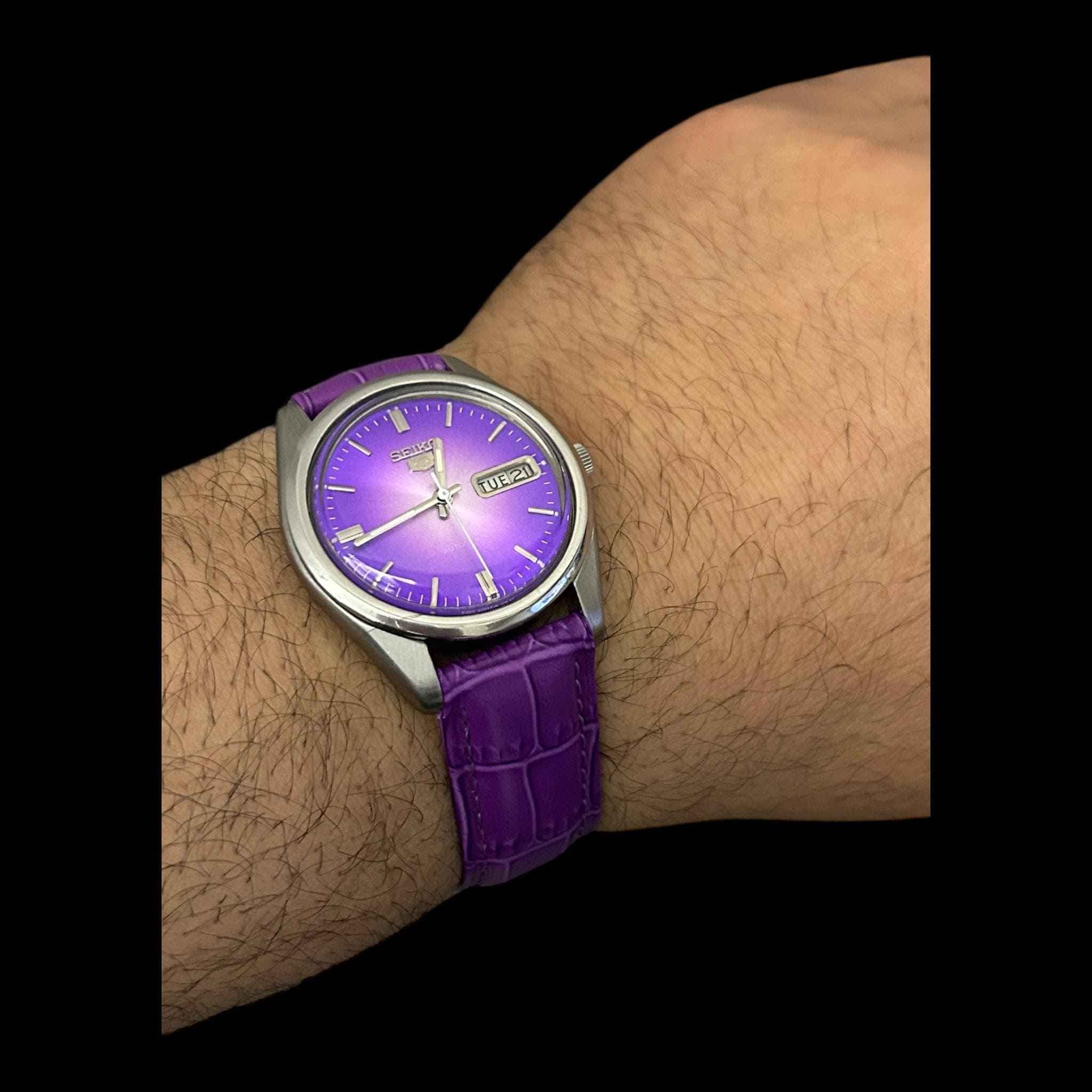 Seiko 5 Automatic Watch : 6309-8590 Purble Color Dial, Strap Fast