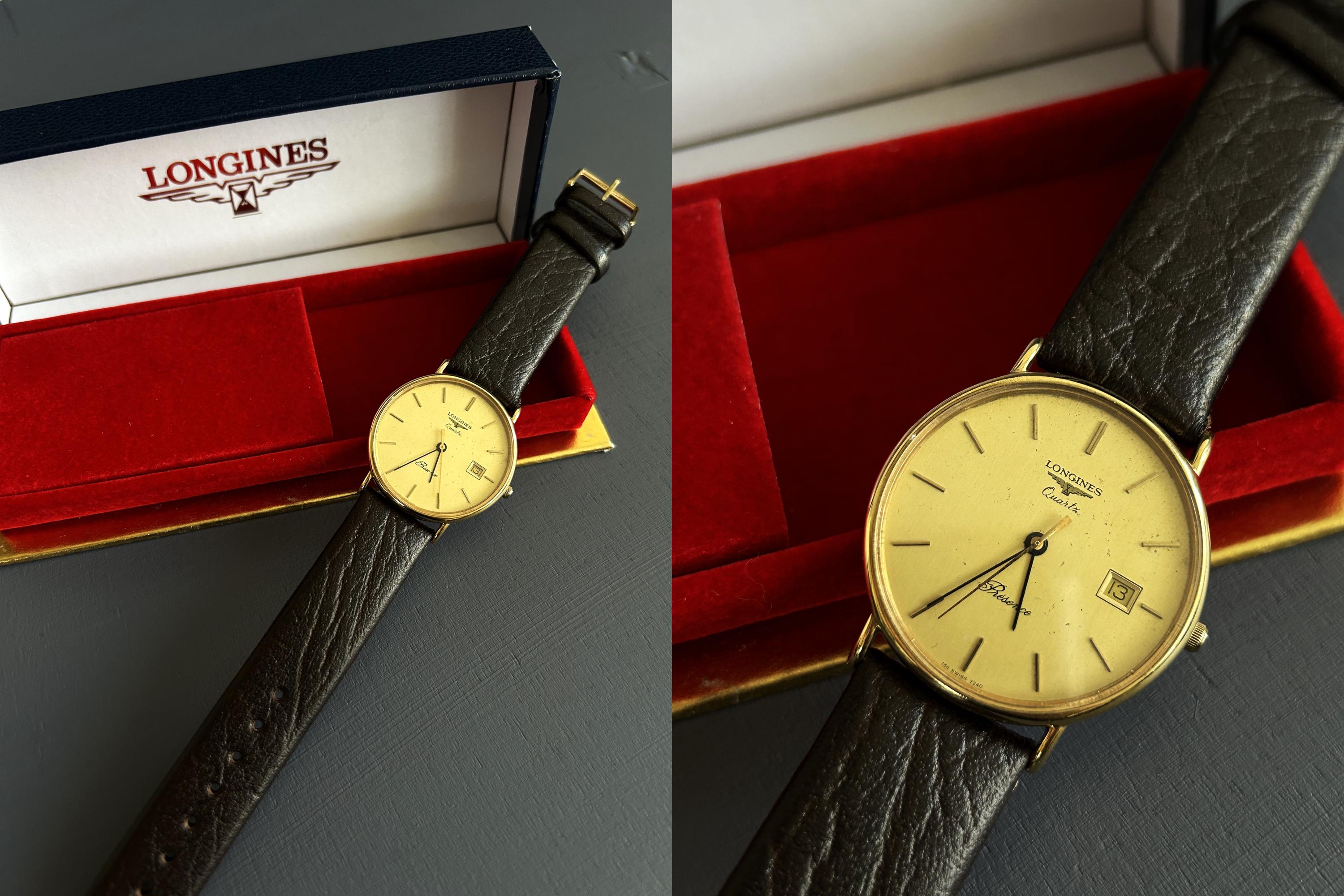 Designer Vintage 1980s Longines Présence Gilt Quartz Watch