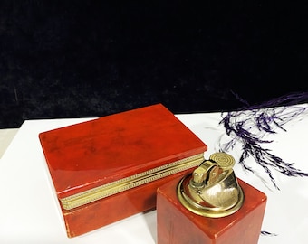Vintage 1970s İtalian Red  Marble lighter and box/ Very good condition / Special Collectible/ For Home Decor/ Stone Marble