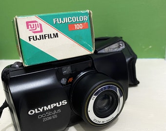 Vintage Olympus Stylus Zoom 105: 35mm Film Camera, Black, With