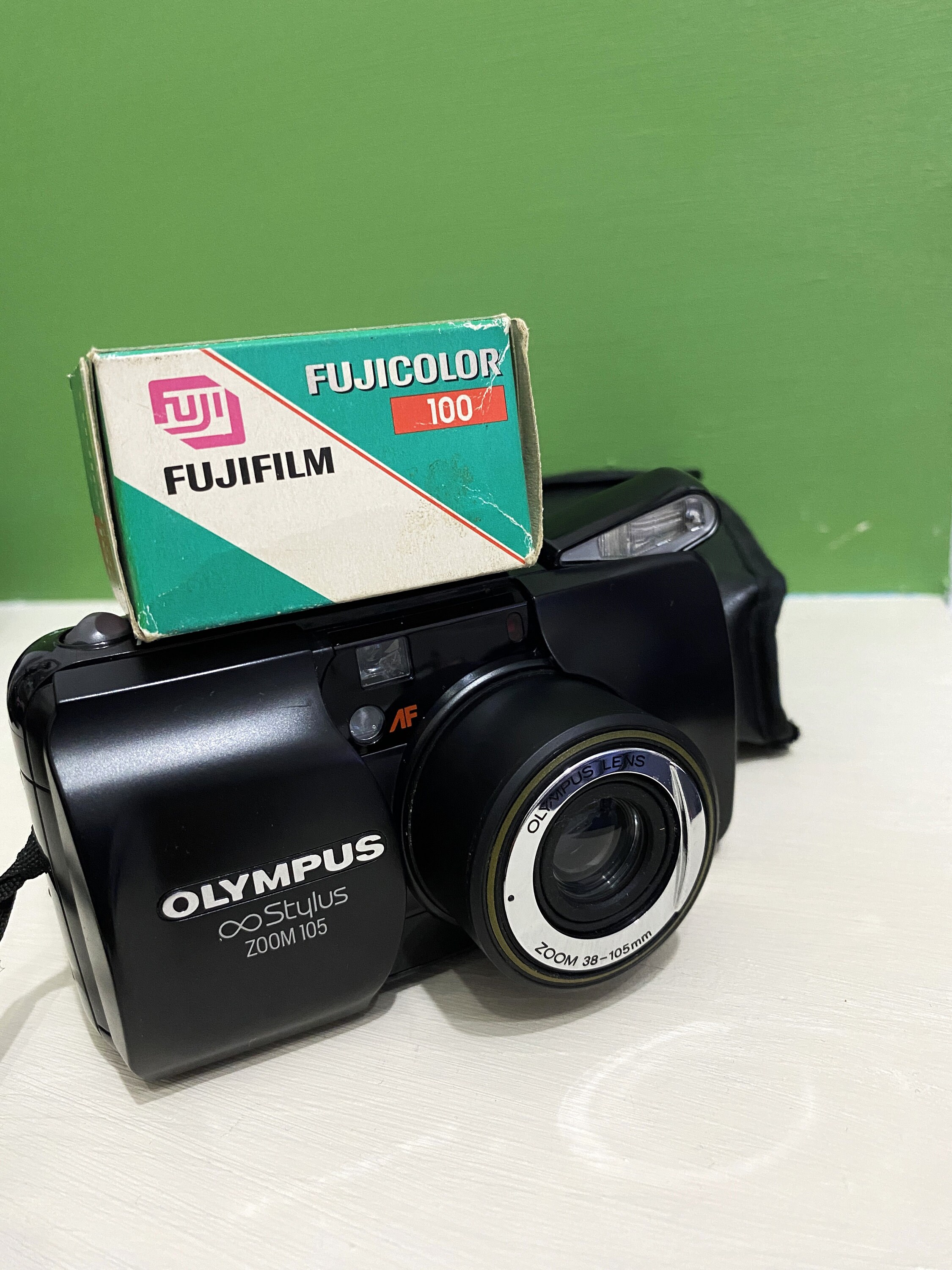 Vintage Olympus Stylus Zoom 105: 35mm Film Camera, Black, With
