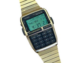 UNUSED Vintage Casio DBC-300 Gold Color RARE Calculator Watch, Data Bank, Retro Tech Mod: 1253