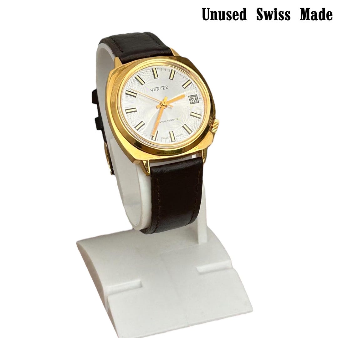 Unused Vintage Ventex Mechanical Watch: Swiss Made, Brown Strap