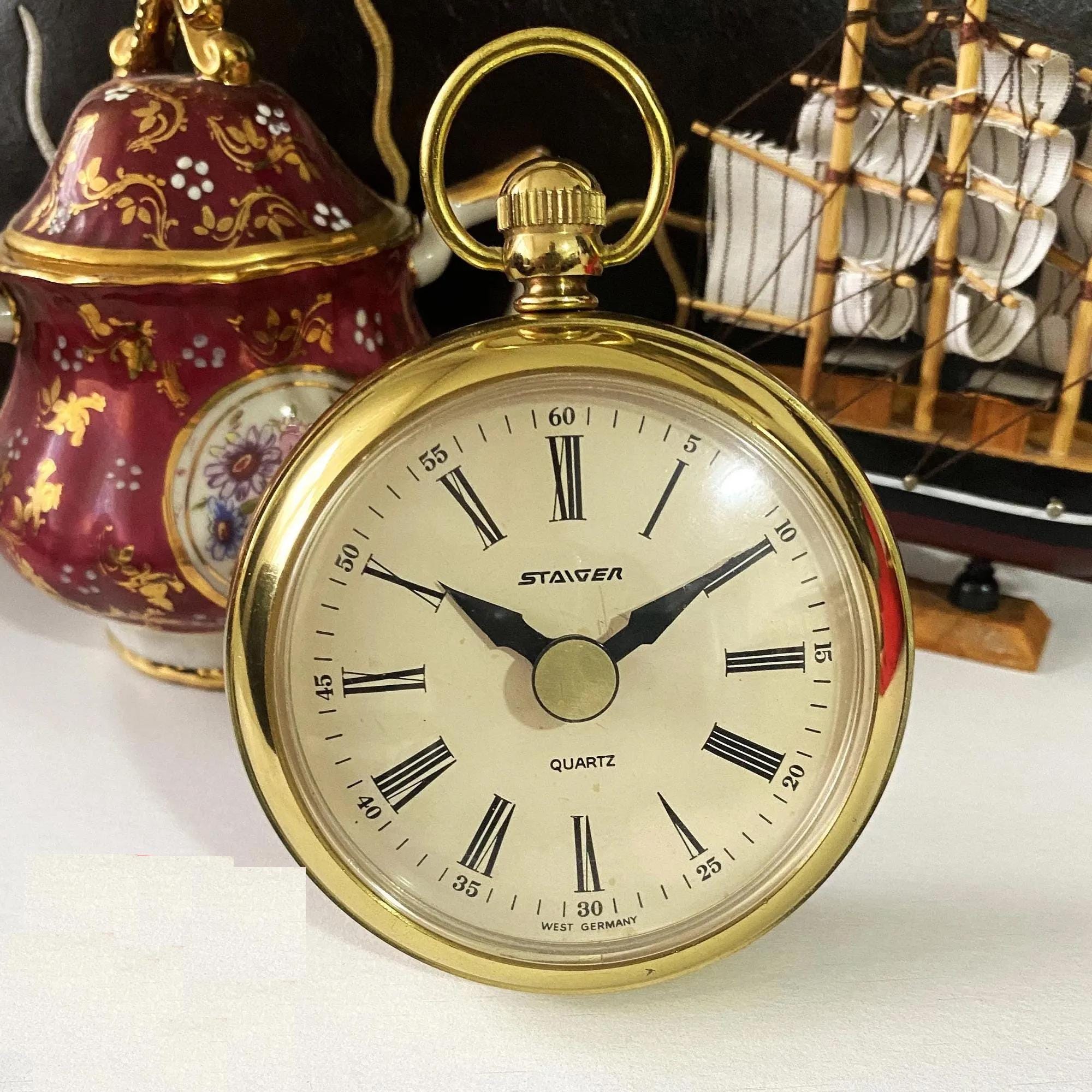 Retro Staiger Germany Brass Table Clock/ Table Pocket Watch/ Very
