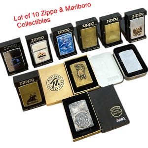 10  Pcs. Lot Zippo Vintage Marlboro  Silver Plate Camel, Collectible Original boxed, Solid Bras, Cowboy, Usa, Bradford