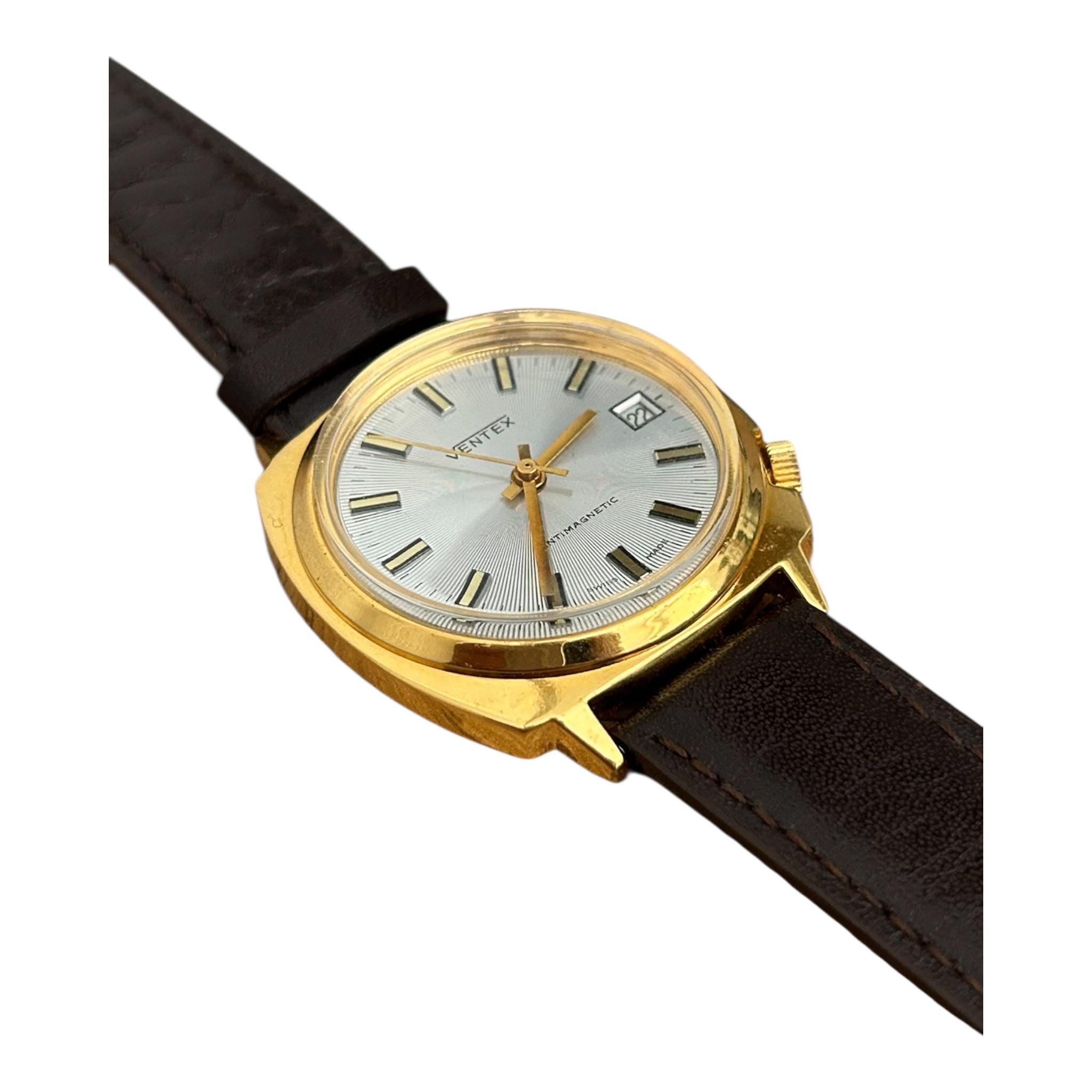 Unused Vintage Ventex Mechanical Watch: Swiss Made, Brown Strap