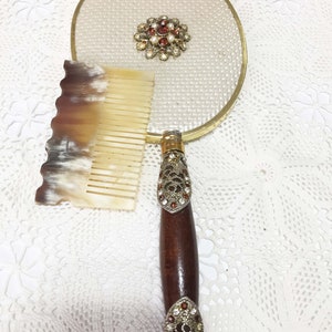 Vintage Antique bone comb mirror/ Vanity Hand Mirror and Comb Set/ Elegant and very stylish/Bone comb/