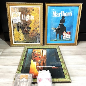 Set (C)  Marlboro 1969s-1970s Original Vintage Framed poster, Marlboro Ashtray, Marlboro Tabaco Collectible special SET