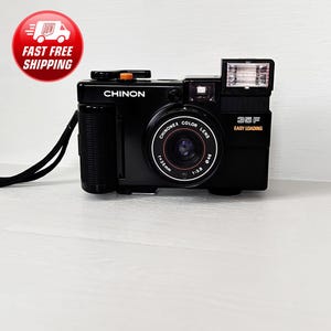 Vintage Chinon 35F/Easy Loading 35M-camera met geteste werking, zeer goede staat/zwarte kleur/filmcamera met 35 mm f3.8-lens