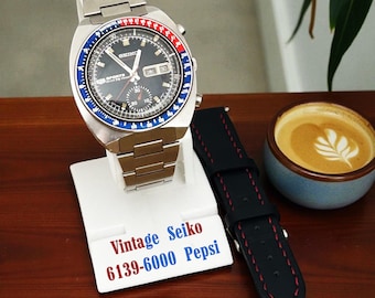 Vintage Seiko 5 Sports  Speedtimer 6139- 6000 Automatic Watch 1969s  Pepsi Bezel 41mm.