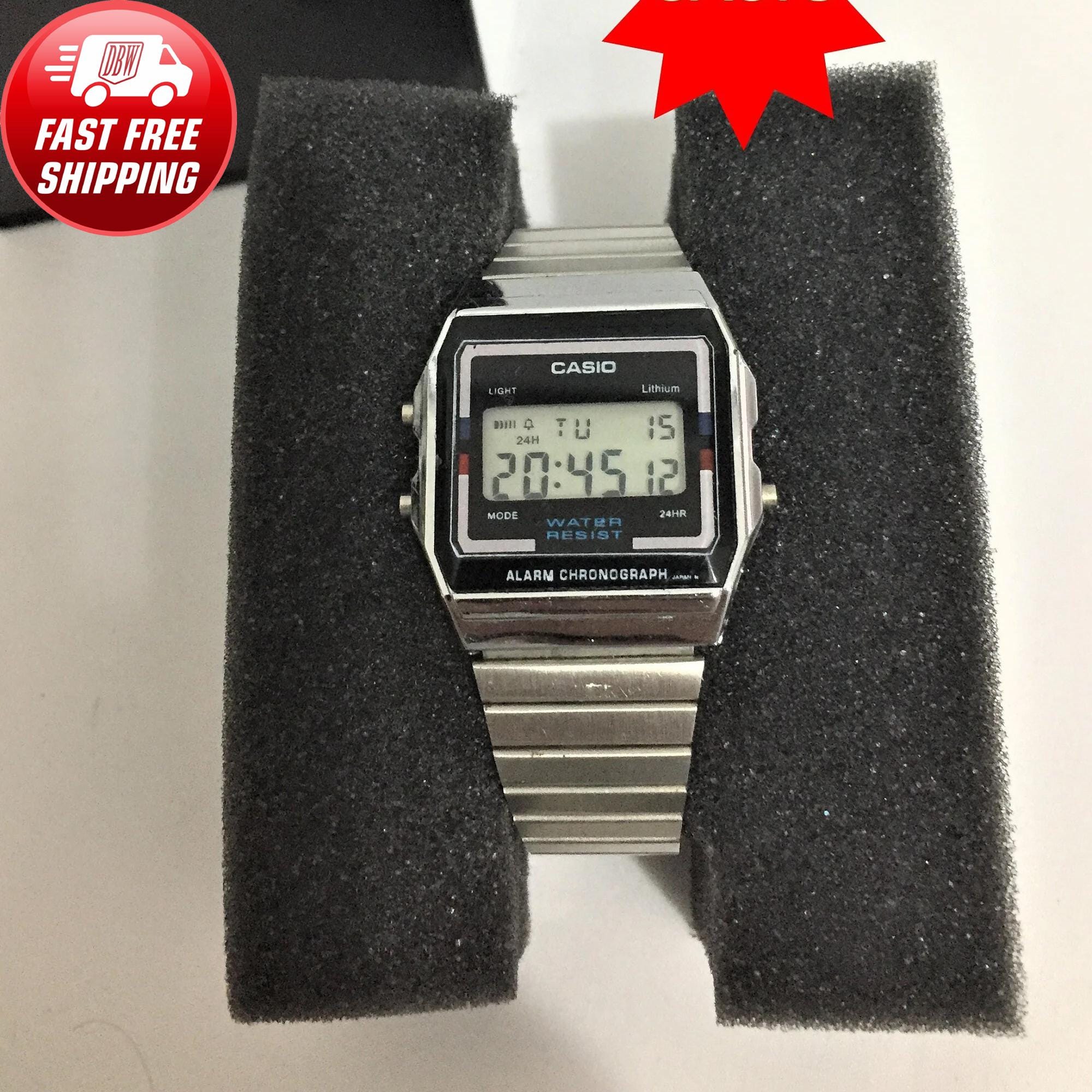 Vintage Casio A156W Digital Quartz Watch 80s Steel Band 1980s Quartz Digital Made in Japon with Casio Box