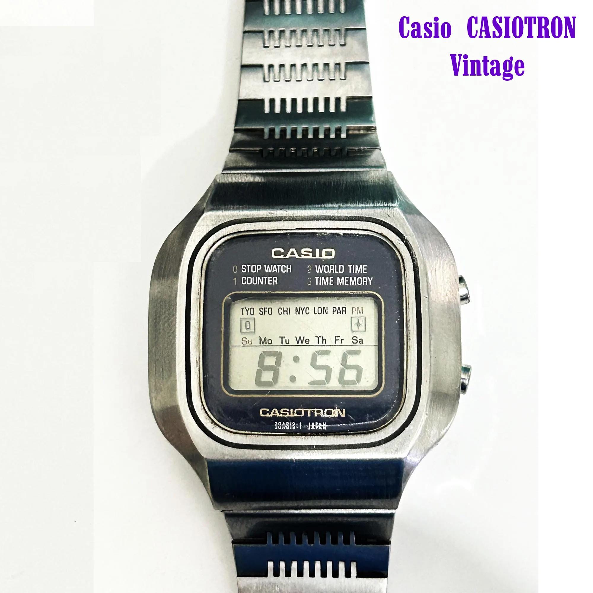 Casio Casiotron S-14/ Watch Mens Digital LCD World Time/ 1970s