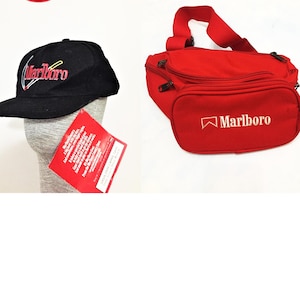 SET Vintage 1990s Marlboro Hat and  Belt Bag/Adventure Team/Sports & Travel Marlboro Waist Bag/Sea sun and Beach/ Collection Rare set