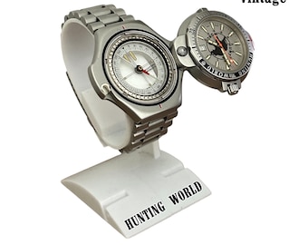 ULTRA RARE Vintage Hunting World Compass Quartz Watch. 48mm Swiss Made