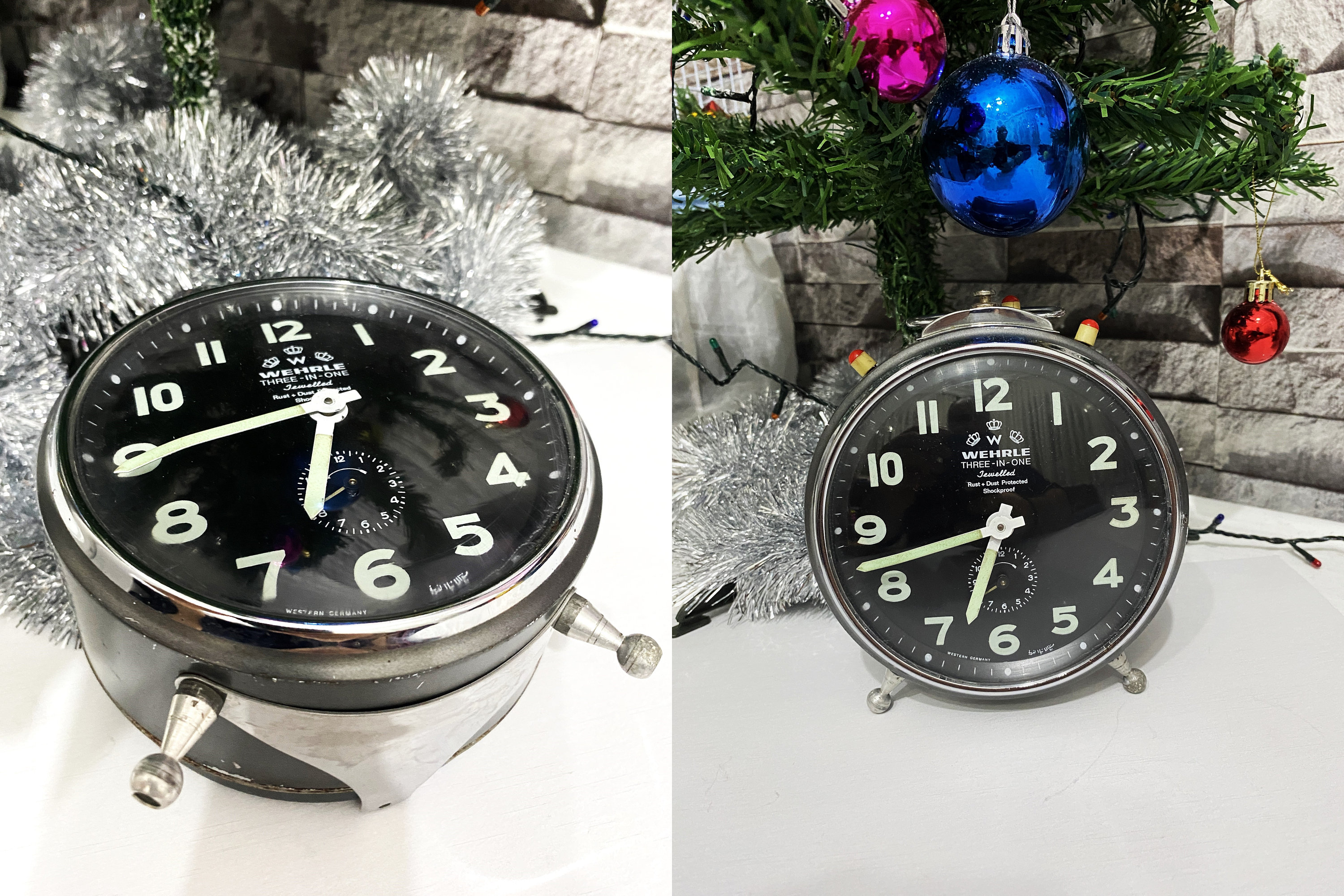 Big Vintage WEHRLE Three-in-one Clockalarm Clock/ Made in Germany