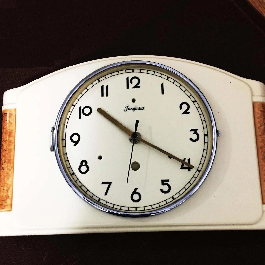 Junghans Ceramic Wall Clock 1930s/ Made in Germany/ Kitchen Wall