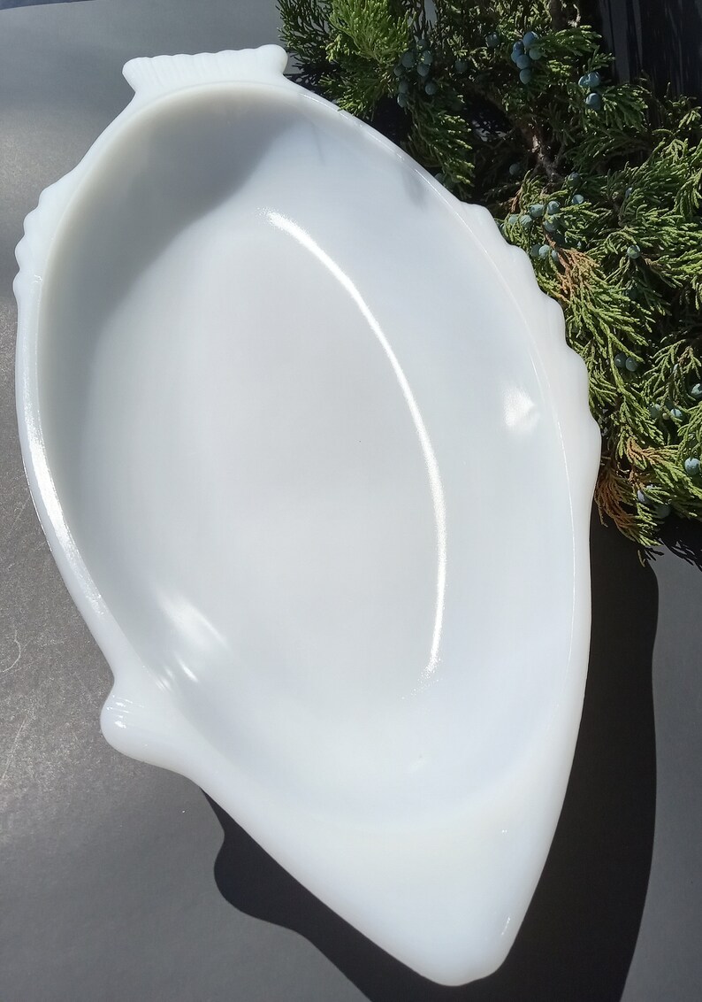 Vintage Glasbake Fish Serving Baking Platter Milk Glass Etsy
