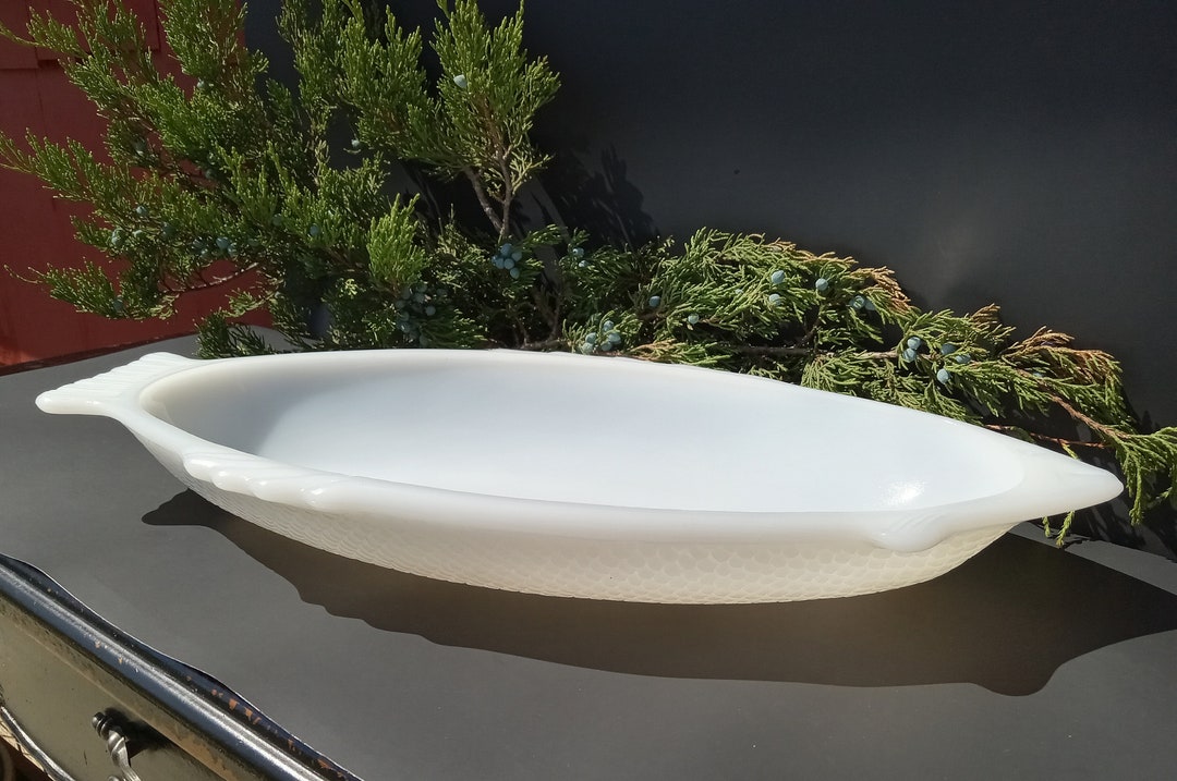 Vintage Glasbake Fish Serving Baking Platter Milk Glass Etsy
